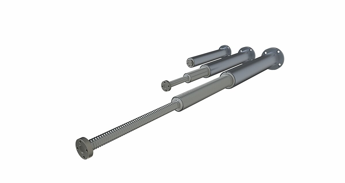 3x telescopic screw drive S-TEG parallel arranged, in different extension stages